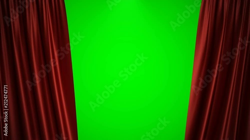 3D rendering animation open and close luxure red silk, curtain decoration design. Red Stage Curtain for theater or opera scene backdrop. Mock-up for your design project