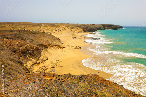 Amazing view of Lanzarote beaches and sand dunes in Playas de Papagayo, Costa del Rubicon, Canary Islands