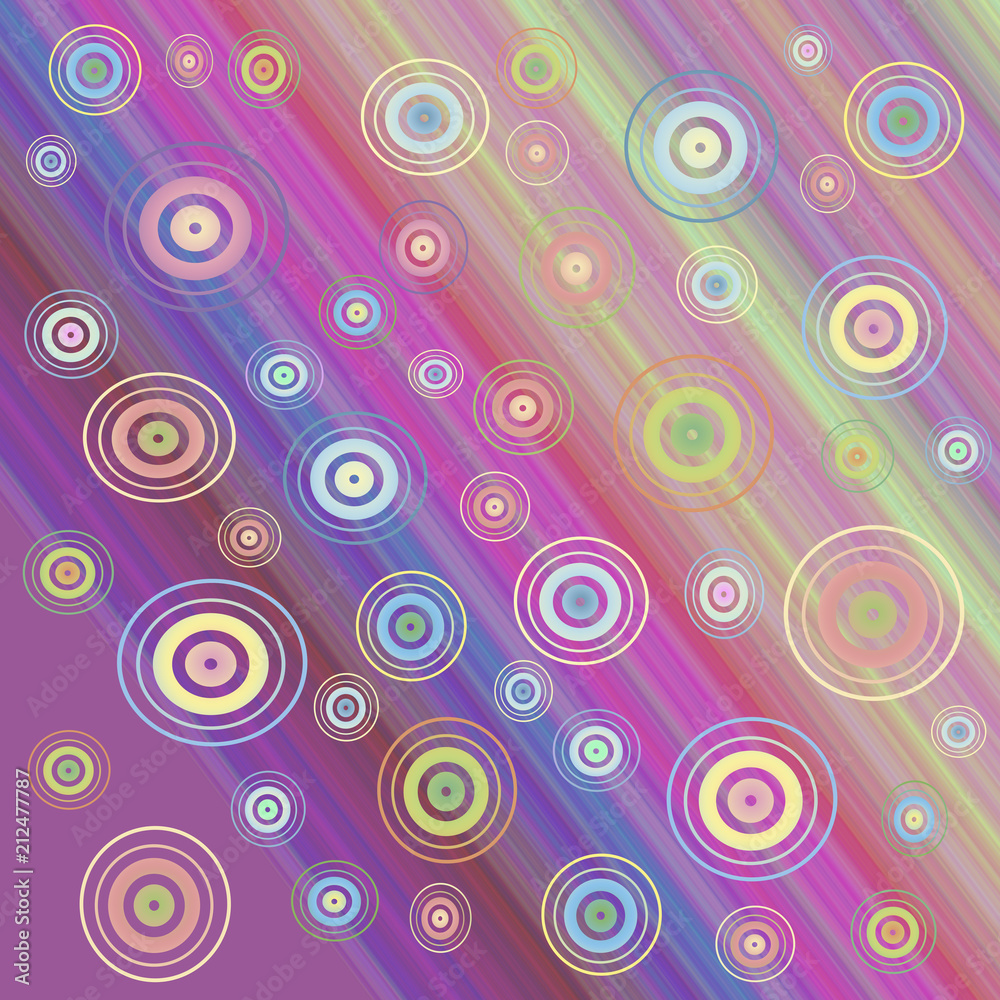 Multicolored circles with striped background in pastel colors.