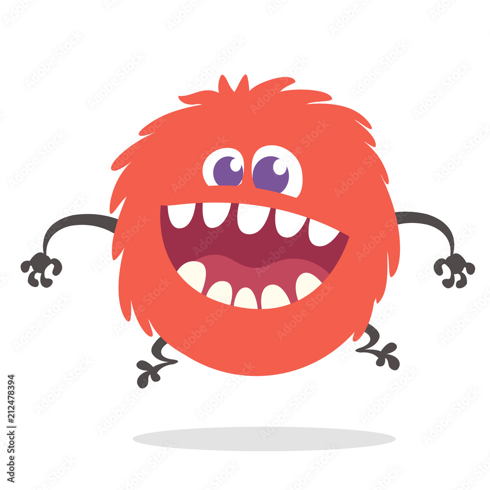 Cartoon Happy Monster With Big Mouth Laughing . Vector illustration of red monster character. Halloween design Cartoon Happy Monster With Big Mouth Laughing . Vector illustration of red monster character. Halloween design