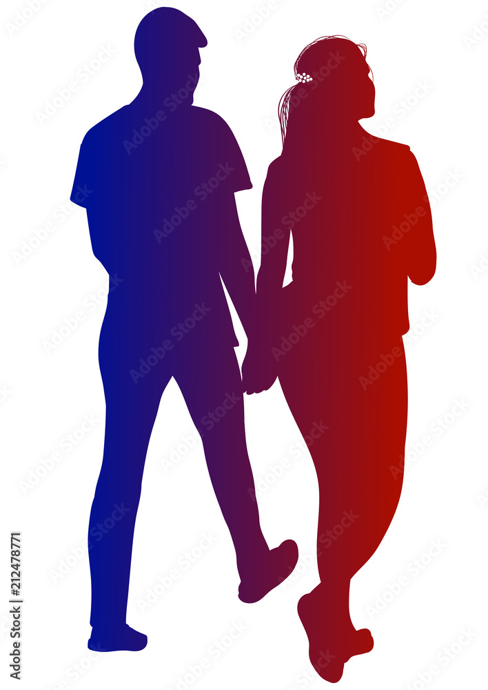 Silhouette of guy and girl going hand in hand Silhouette of guy and girl going hand in hand