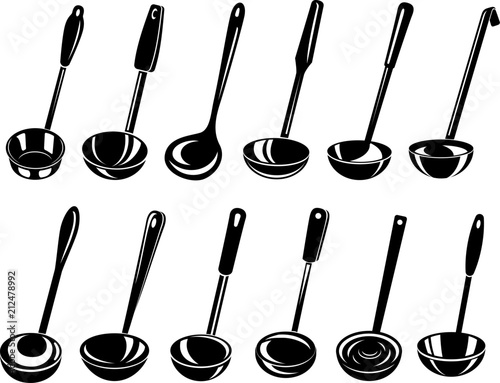 Kitchen ladle soup cook icon set, simple style photo
