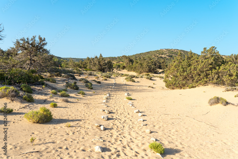 Footpath in the coastal dunes of Sarakiniko on the island Gavdos