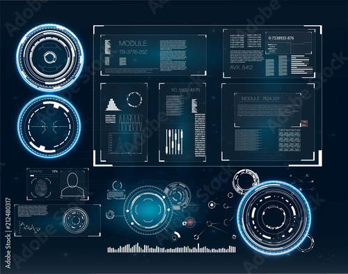 Hud. Illustration with hud for game background design. Digital data, business abstract background. Hud ui. 