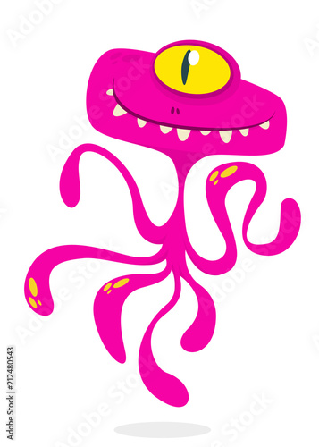 Cute cartoon monster alien or octopus. Vector illustration of pink monster