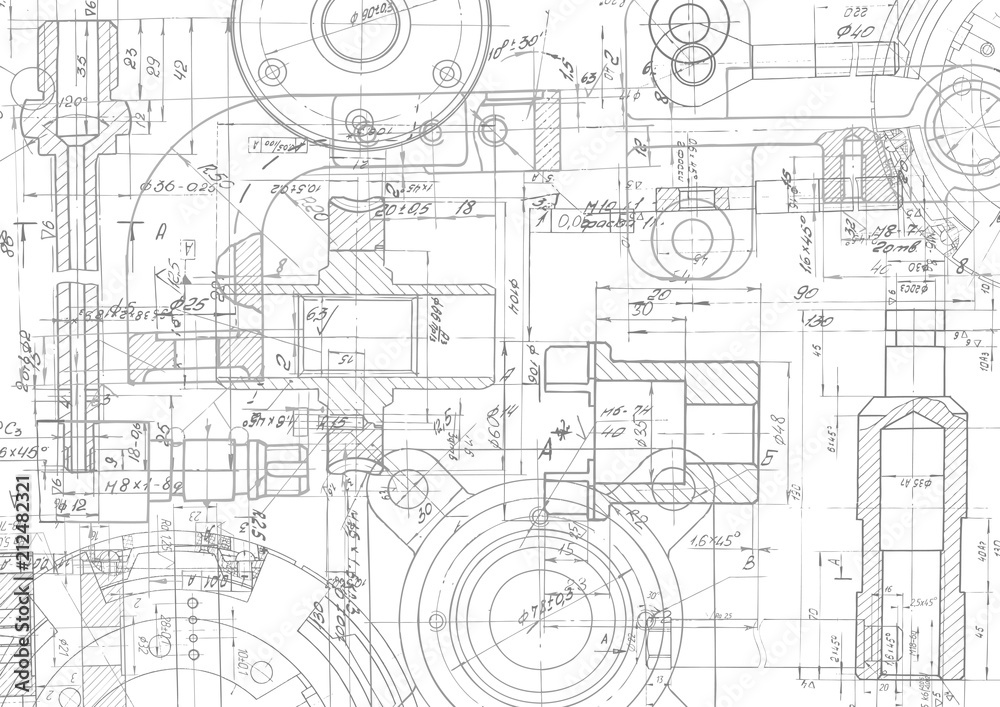 Technical drawing background .Mechanical Engineering drawing - obrazy, fototapety, plakaty 