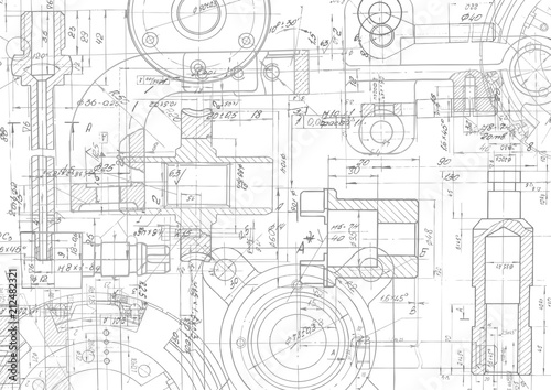Technical drawing background .Mechanical Engineering drawing photo