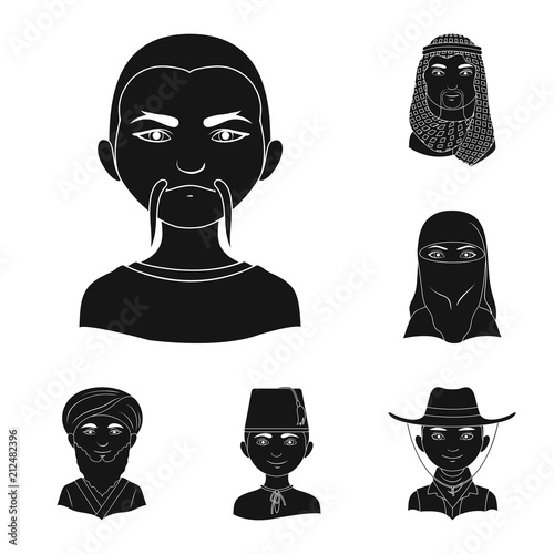 The human race black icons in set collection for design. People and nationality vector symbol stock web illustration.
