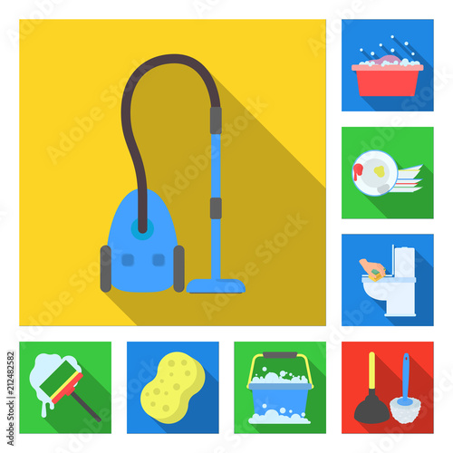 Cleaning and maid flat icons in set collection for design. Equipment for cleaning vector symbol stock web illustration. photo