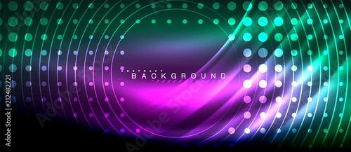Neon glowing lines, magic energy space light concept, abstract background wallpaper design