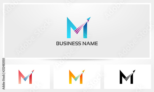 M Letter Aviation Arrow Airplane Logo