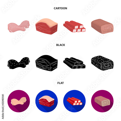 Chicken drumstick, podcherevina, crab sticks, meatloaf. Meat set collection icons in cartoon,black,flat style vector symbol stock illustration web.