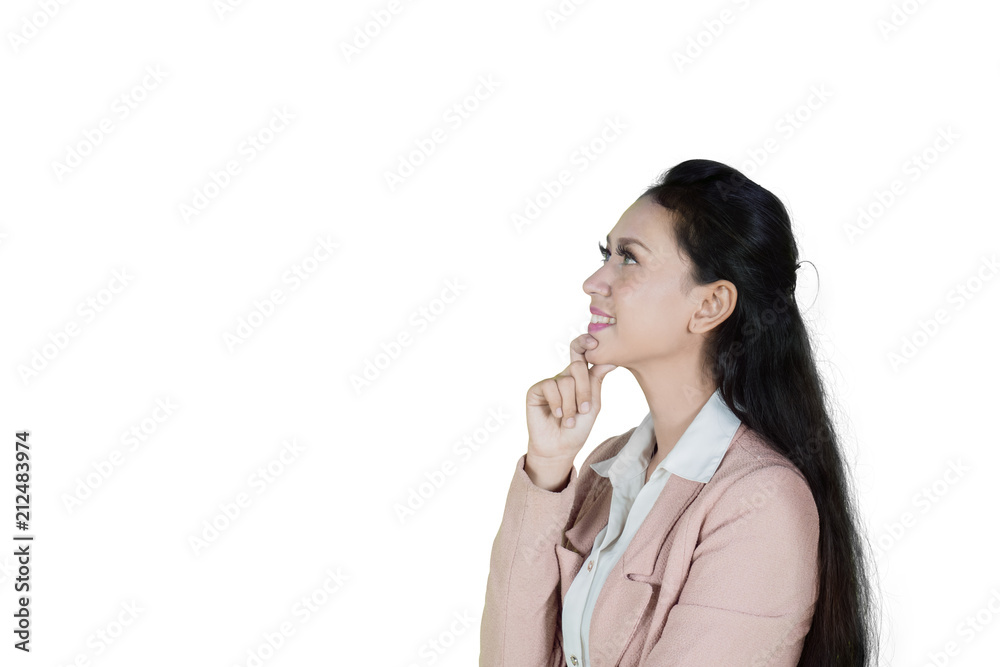 Pretty entrepreneur thinking an idea on studio Pretty entrepreneur thinking an idea on studio