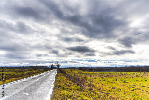 Dramatic clouds on the sky in the wintert photo