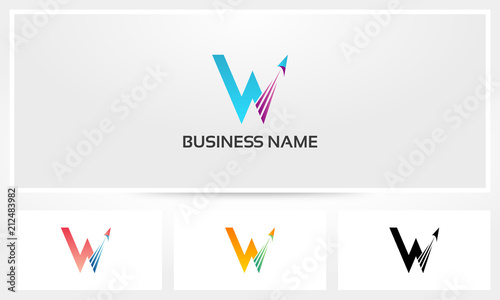 W Letter Aviation Arrow Airplane Logo