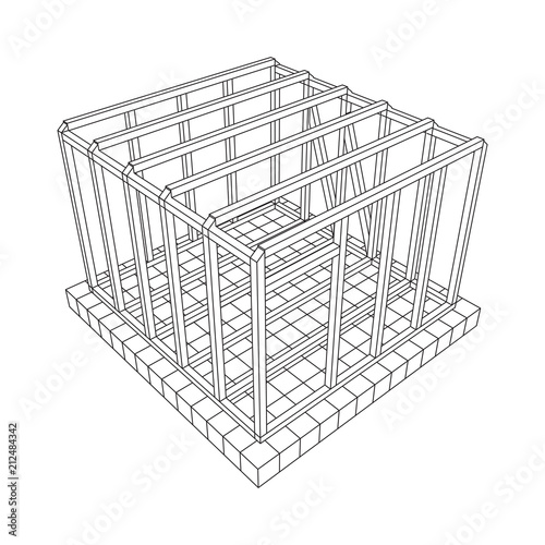 Abstract architecture building. Plan of modern framing house. Wireframe low poly mesh construction.