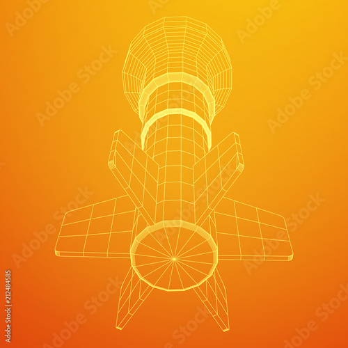 Missile, nuclear bomb or mortar mine Wireframe low poly mesh vector illustration