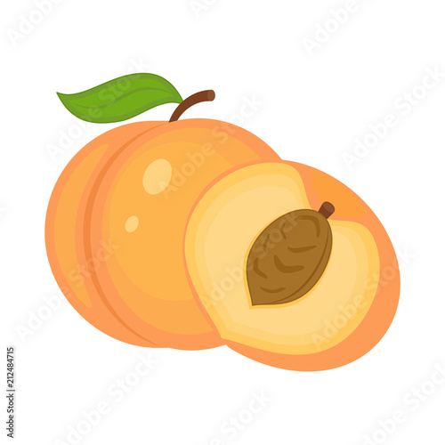 Guicy peach fruit whith green  leaf and half peach vector illust