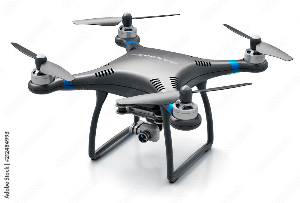 Quadcopter drone with 4K video and photo camera - obrazy, fototapety, plakaty 