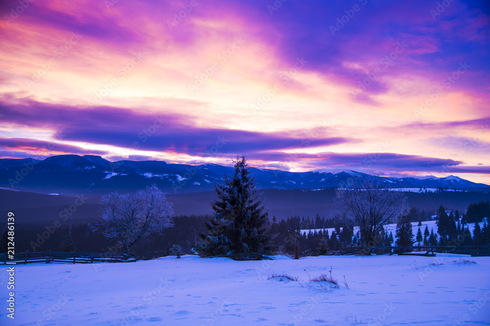 Winter clouds at the sunset