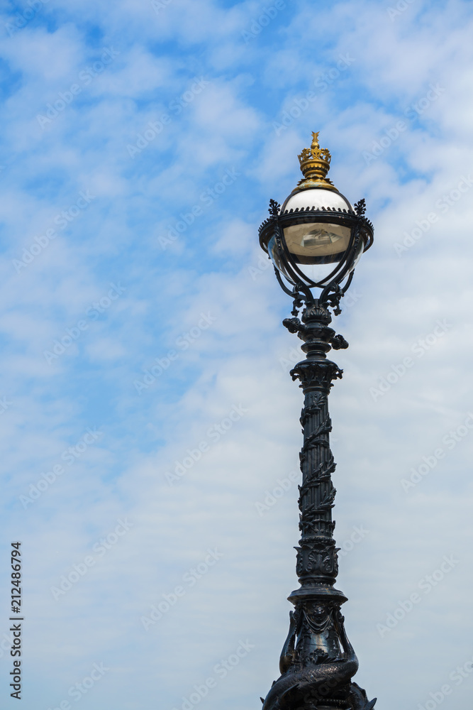 Street Lamp on South Bank of River Thames, London, England, UK