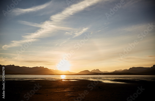 Sunset in Iceland. The silhouettes of the mountains. © Dima Anikin