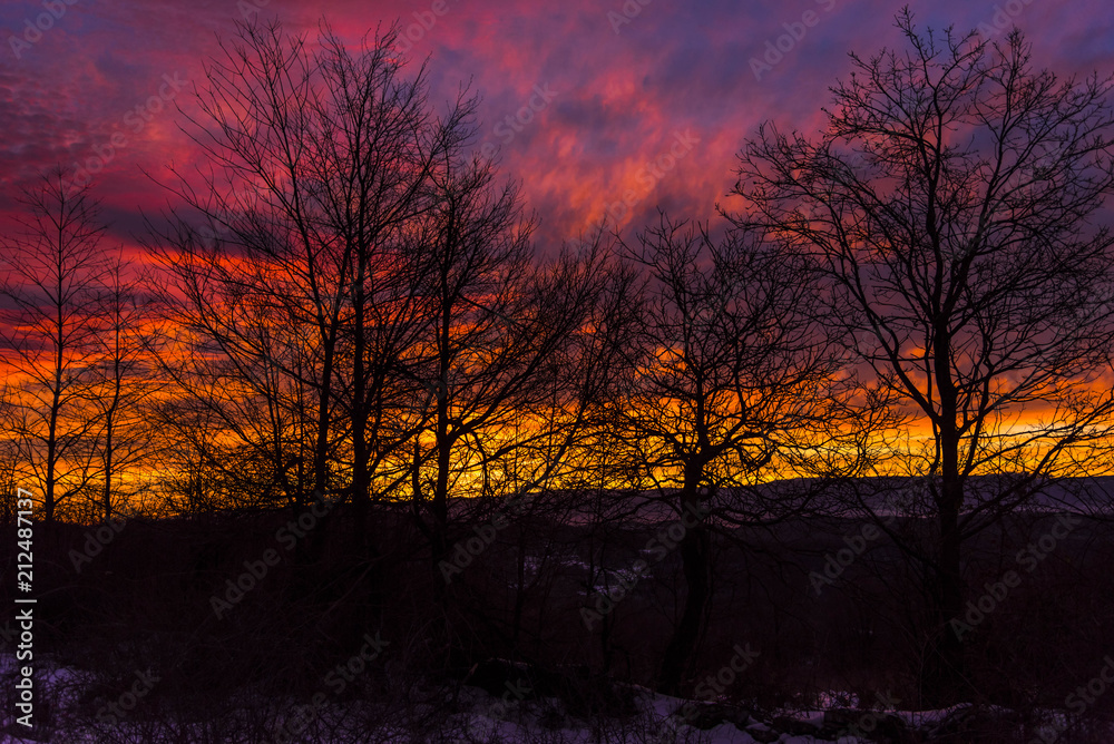 Fantastic sunrise on tyhe morning cold winter