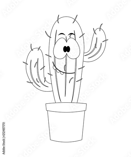 Colorless  cartoon cactus vector illustration isolated on white 