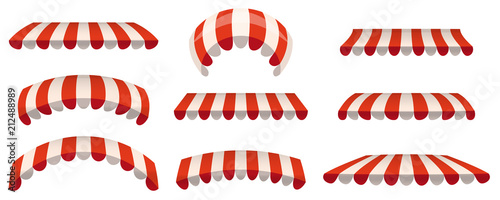Canvas-taulu A set of striped red white awnings, canopies for the store