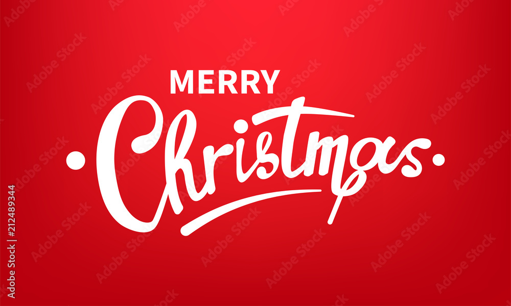 Stock vector illustration calligraphic text Merry Christmas lettering design card template red background. Calligraphy font style banner, creative text typography holiday greeting gift poster EPS10 Stock vector illustration calligraphic text Merry Christmas lettering design card template red background. Calligraphy font style banner, creative text typography holiday greeting gift poster EPS10