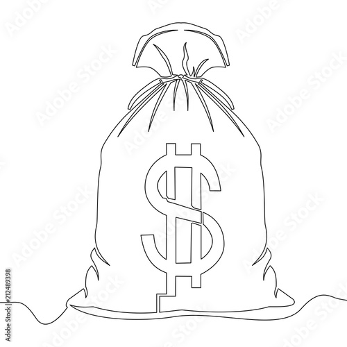 One continuous line drawing Money bag Vector