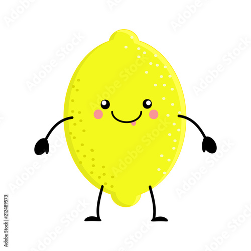 Cute cartoon lemon. Kawai lemon Vector illustration isolated on
