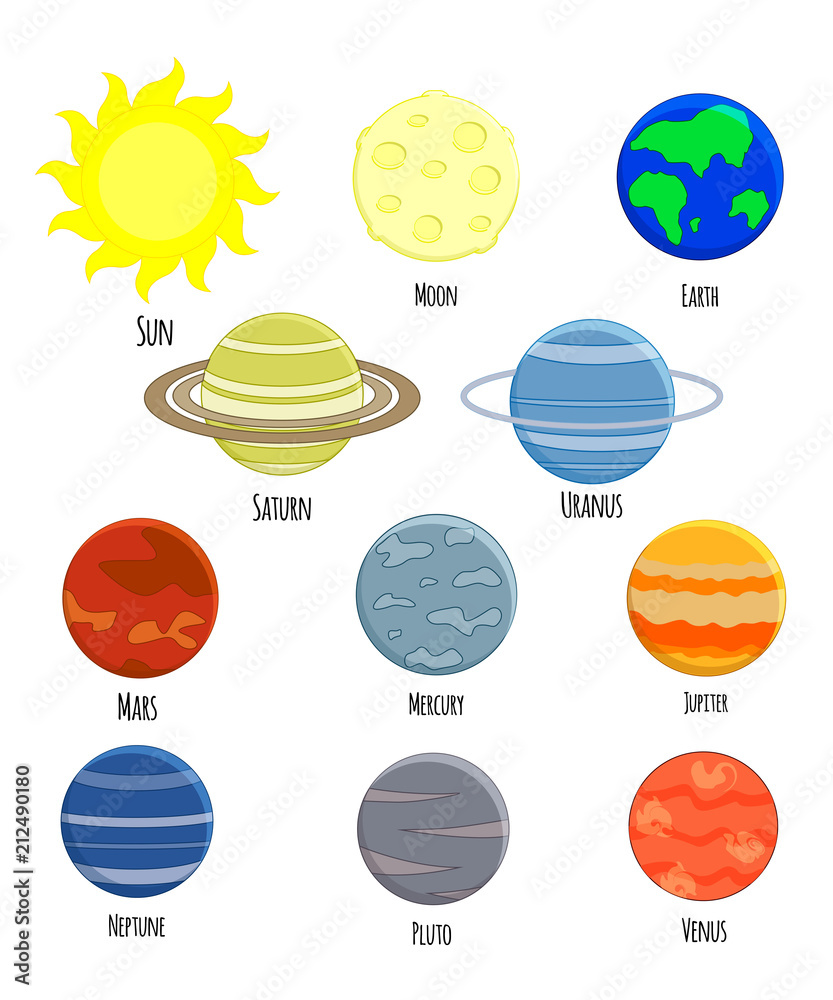 Vector set of solar system planets. Vector illustration isolated