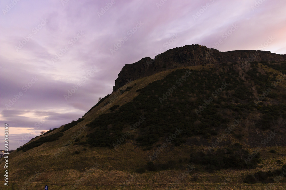 Silhouette of Arthur Seat at dawn