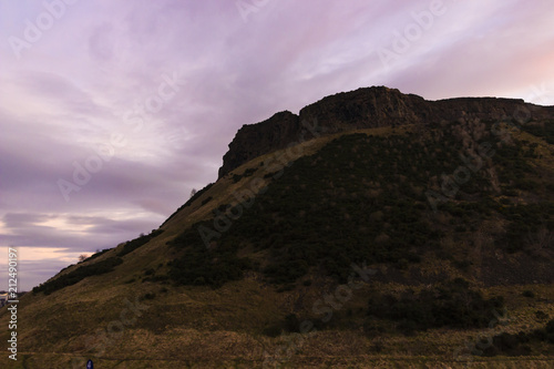 Silhouette of Arthur Seat at dawn