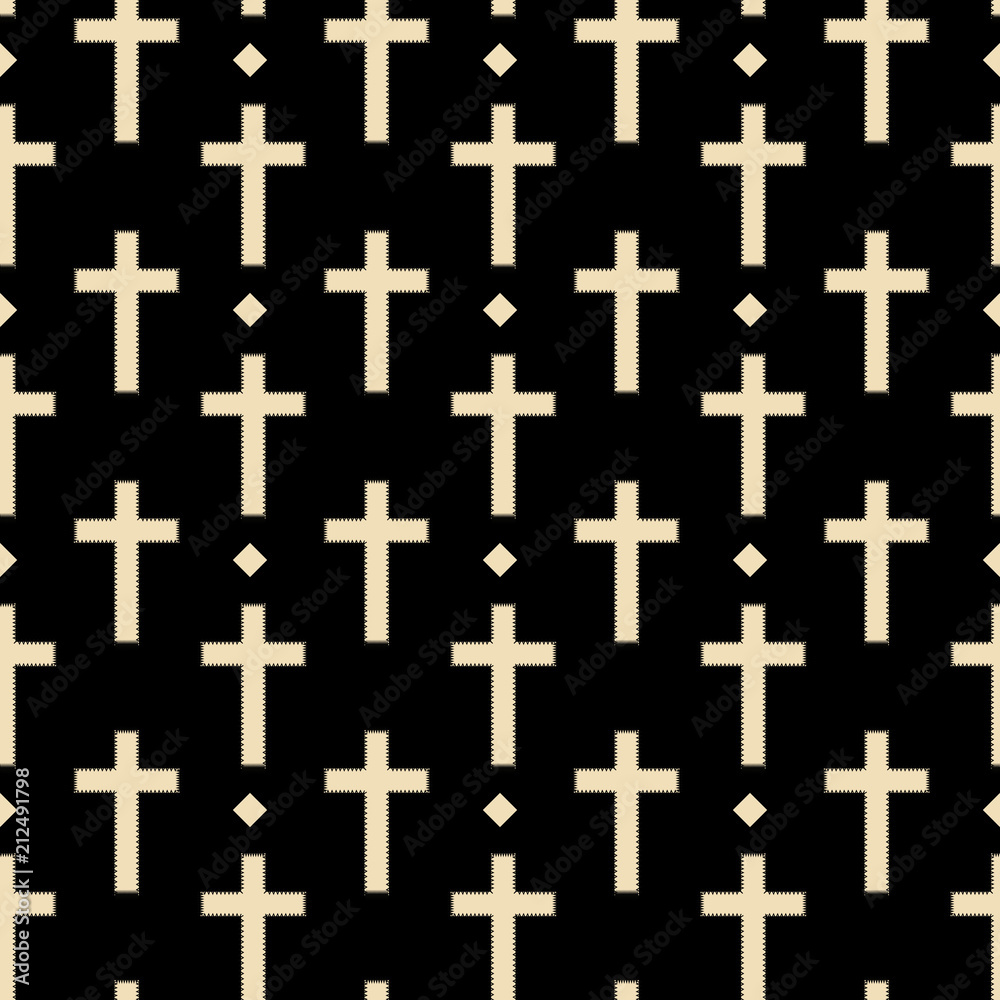 Cross with diamonds pattern seamless in simple style vector illustration. Yellow on black