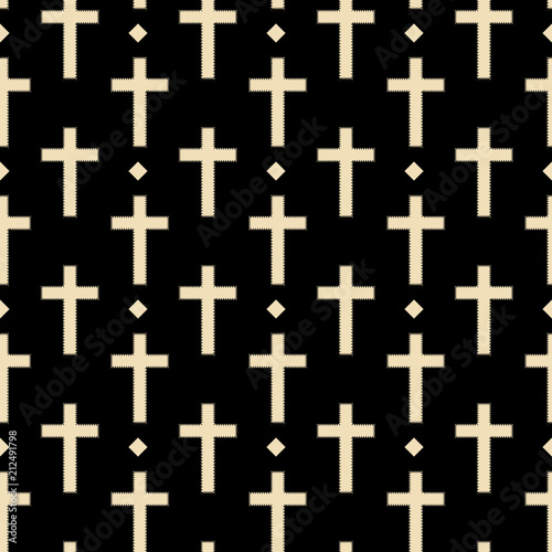 Cross with diamonds pattern seamless in simple style vector illustration. Yellow on black