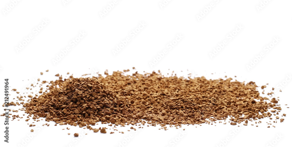 Instant coffee granules isolated on white background and texture Instant coffee granules isolated on white background and texture