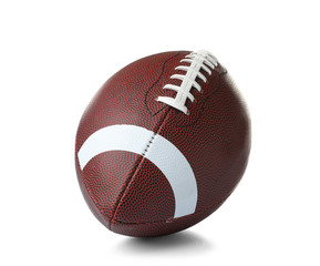 Leather American football ball on white background