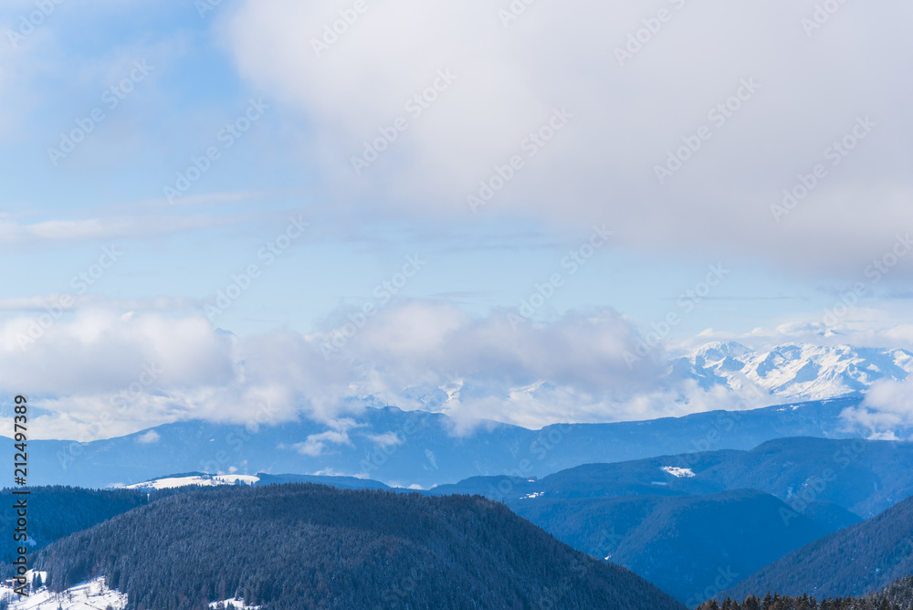 Fototapeta premium Winter clouds in Dolomites mountains