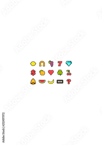 Slot machine symbols. flat style. isolated on white background