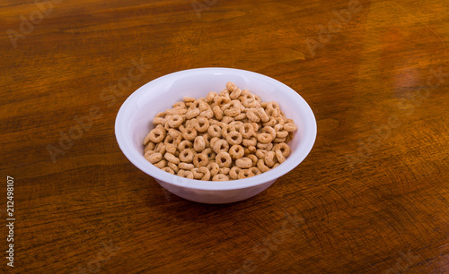 Toasted Oat Cereal in White Bowl
