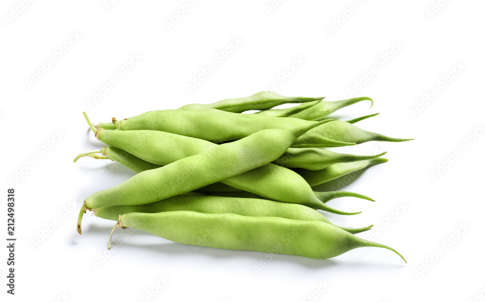 Pile of fresh green beans on white background Pile of fresh green beans on white background