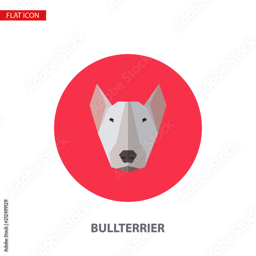 Bullterrier head vector flat icon on turquoise circular background.