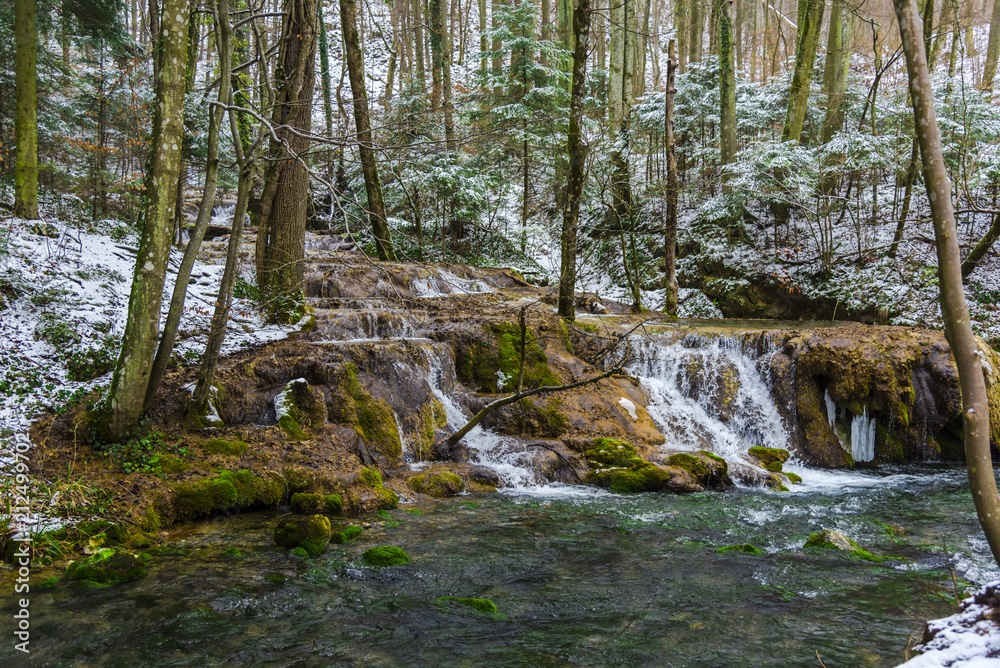 Wild river on the winter