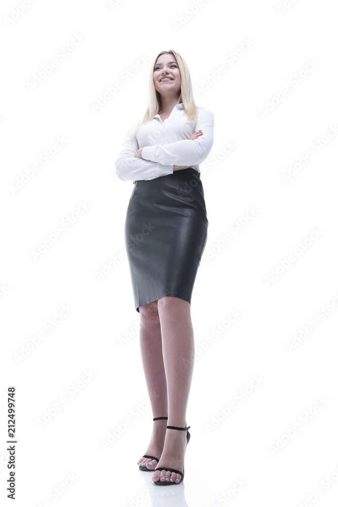 portrait in full growth confident young business woman making a move. portrait in full growth confident young business woman making a move.