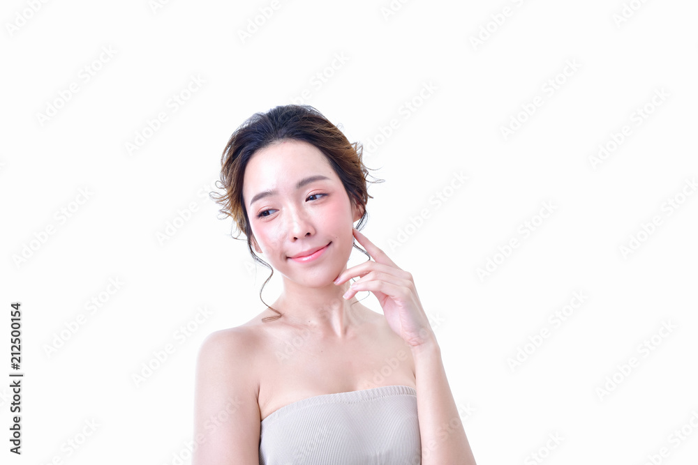 The concept of healthy beautiful woman. Beautiful women keep healthy. Beautiful women take care of skin health. Beautiful girl on white background The concept of healthy beautiful woman. Beautiful women keep healthy. Beautiful women take care of skin health. Beautiful girl on white background