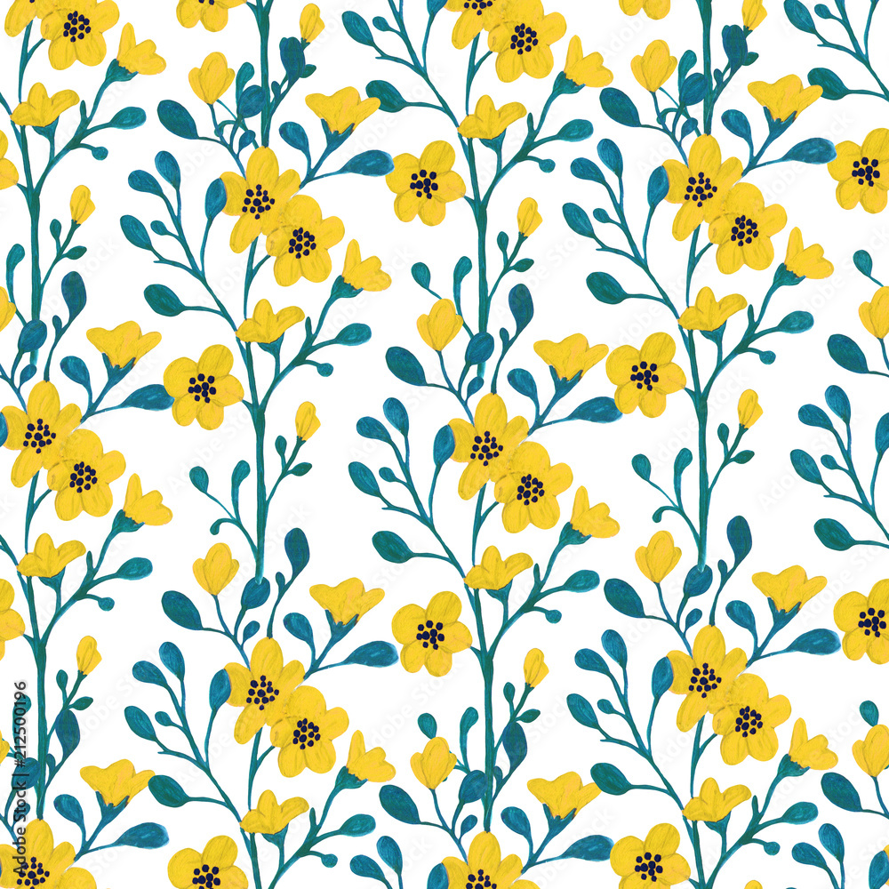 Seamless pattern with blossoming branches. Gouache art Seamless pattern with blossoming branches. Gouache art