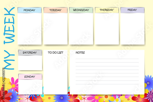 My week planner vector in colorful flowers design