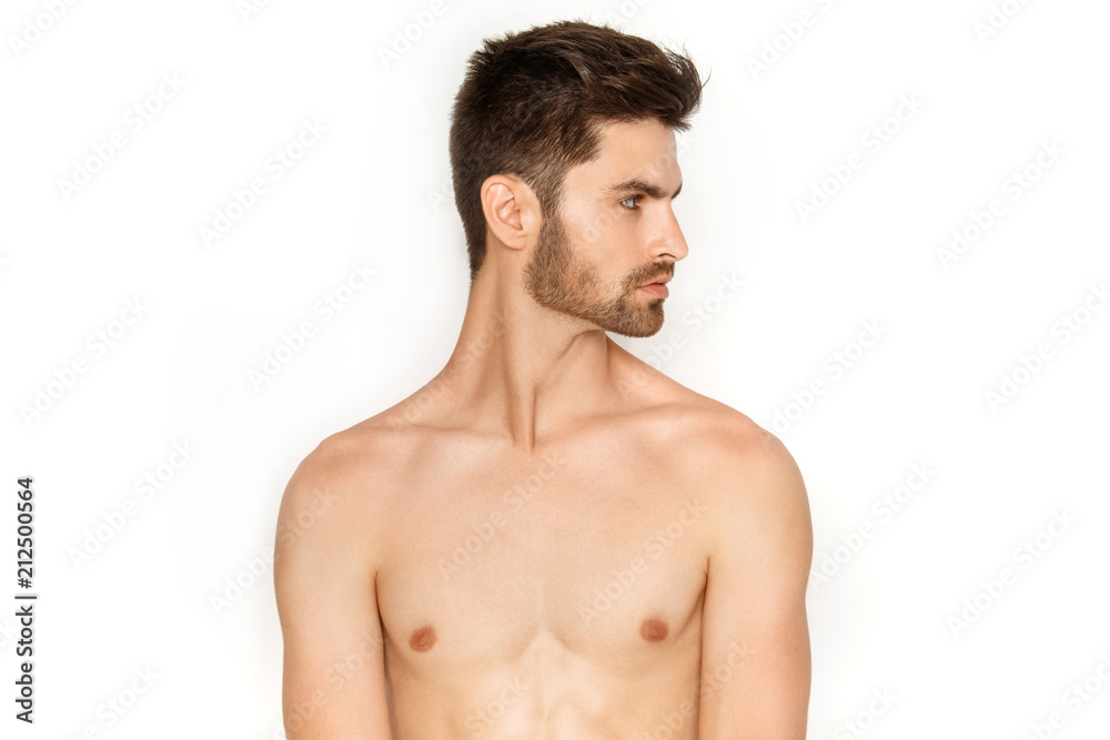 Strong stripped male model in black underwear on white background Strong stripped male model in black underwear on white background